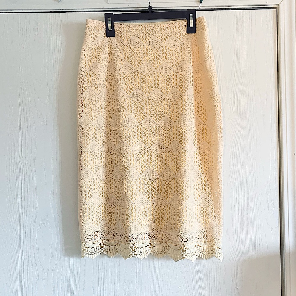 Yellow Lace Pencil Skirt